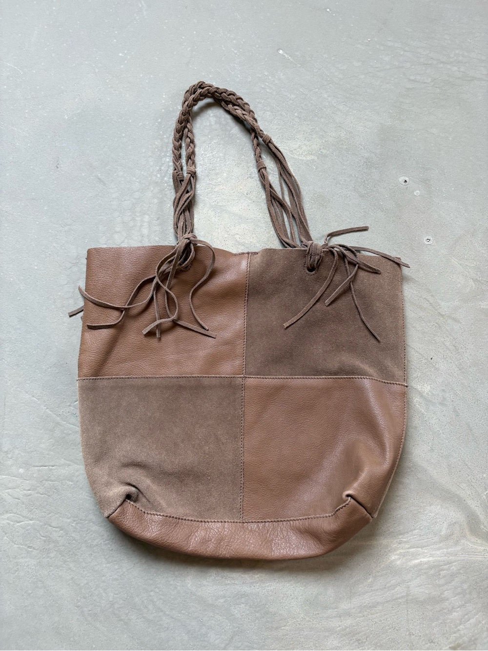 Free People Sundown Wilds Leather and Suede Patchwork North Branch Tote Bag